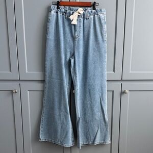 Cider Leslie Denim high waist solid tie front wide leg jeans/ trousers XL